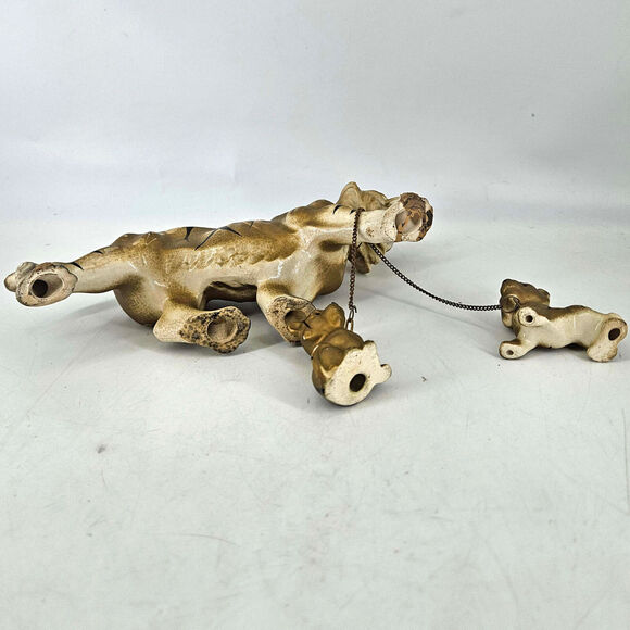 Vintage Tiger big cat Chain chained Family leashed cubs Ceramic Mid Century 8\